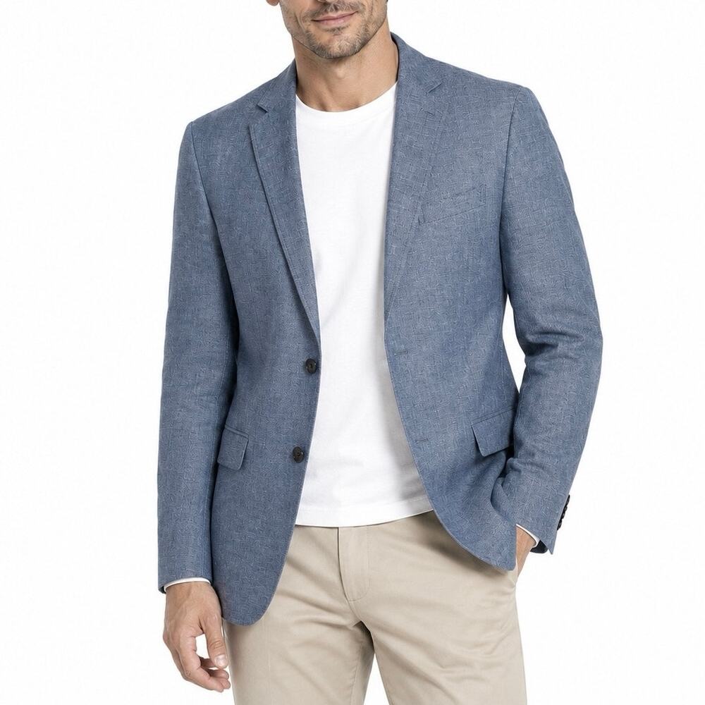 Banana Republic Modern Slim Fit Sport Coat Blazer 44R Blue Cotton Linen Jacket